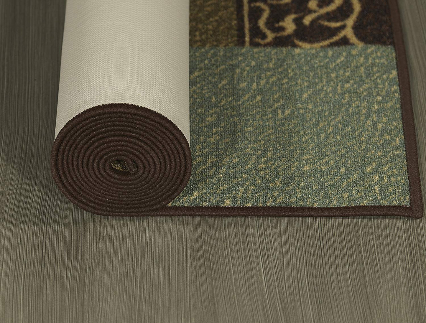 Damask Brown Green Beige Non Skid Area Rugs
