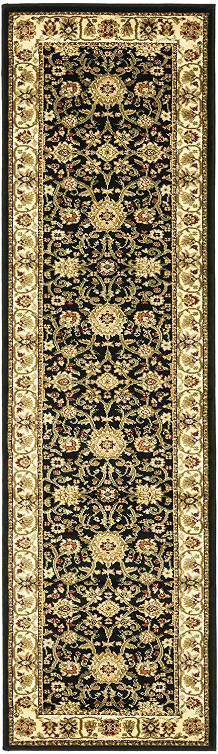 Lyndhurst Collection  Traditional Oriental Non-Shedding Stain Resistant Living Room Bedroom Soft Area Rug Black / Ivory