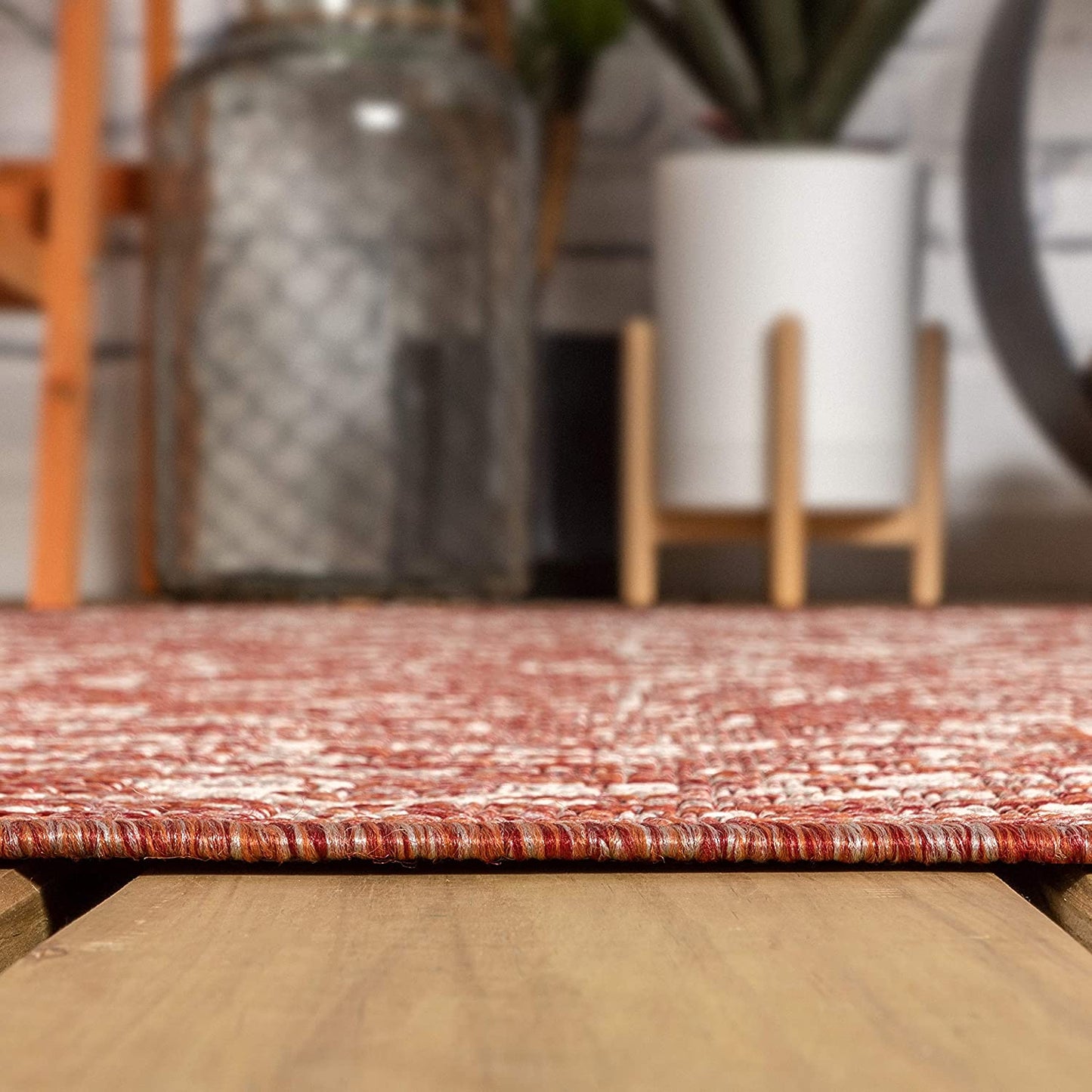 Malta Bohemian Medallion Textured Weave Indoor/Outdoor Red/Taupe Area Rug