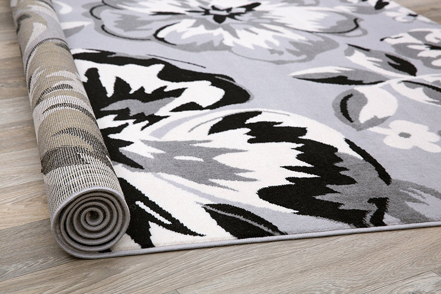 Gray/Grey Black White Floral Area Rugs
