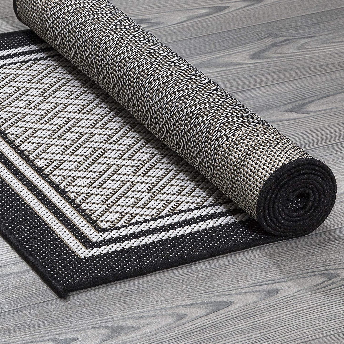 Jardin Indoor/Outdoor Bordered Runner Rug, Black, 2'X5',