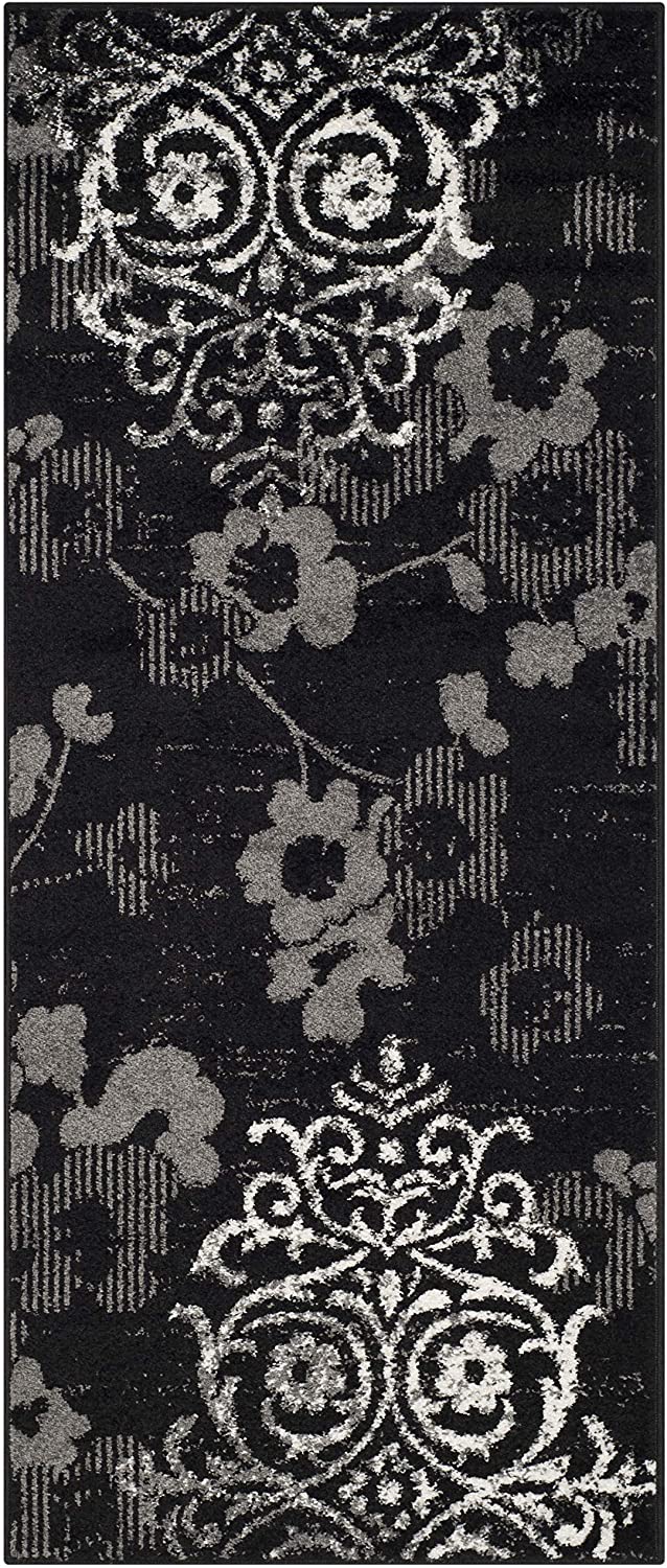 Black/Silver Floral Damask Soft Area Rug