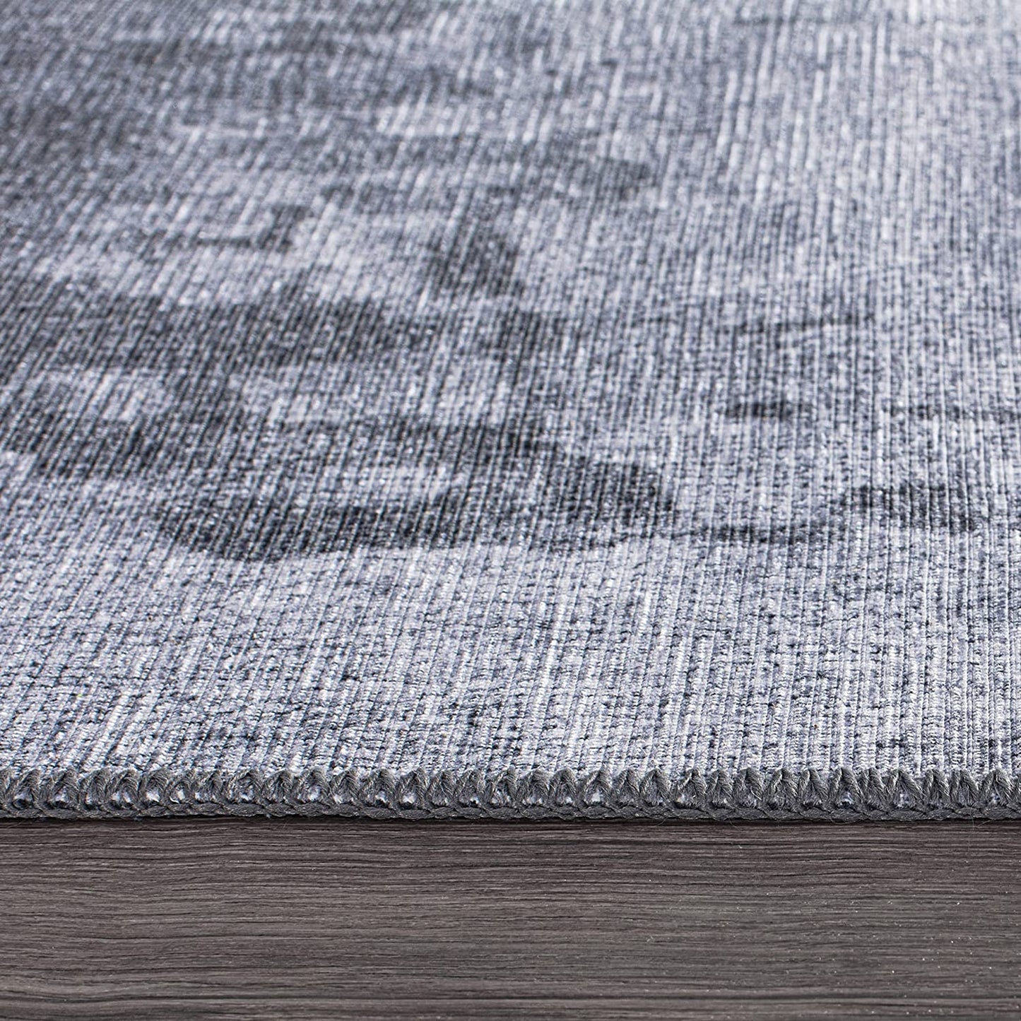 Distressed Abstract Flat Weave Machine Washable Area Rug Gray