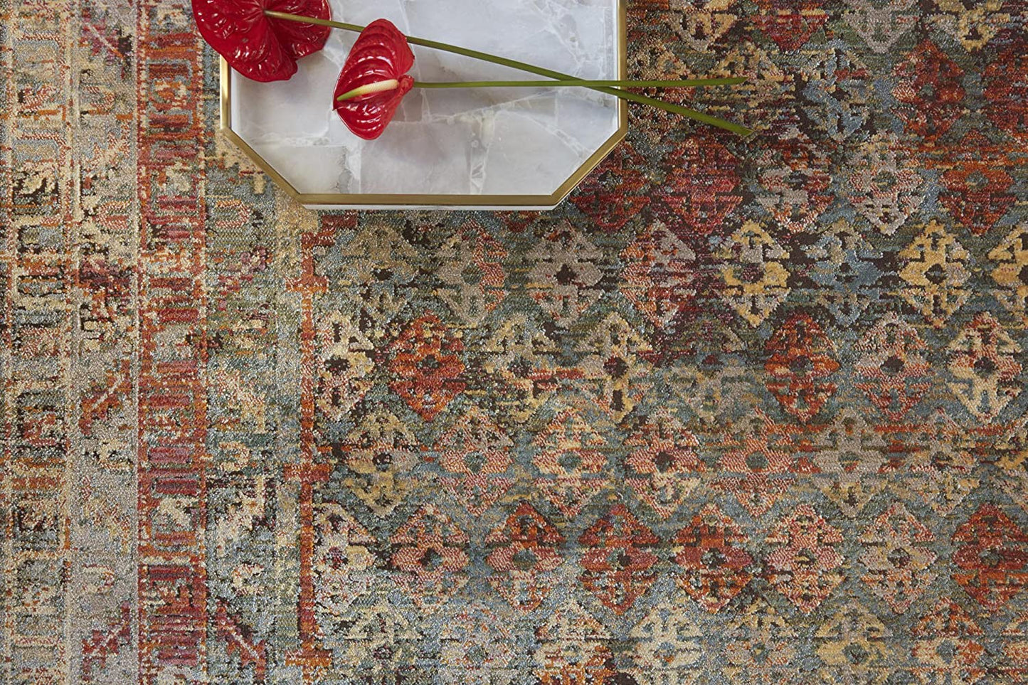 Javari Collection Distressed Modern Soft Area Rug Slate / Berry