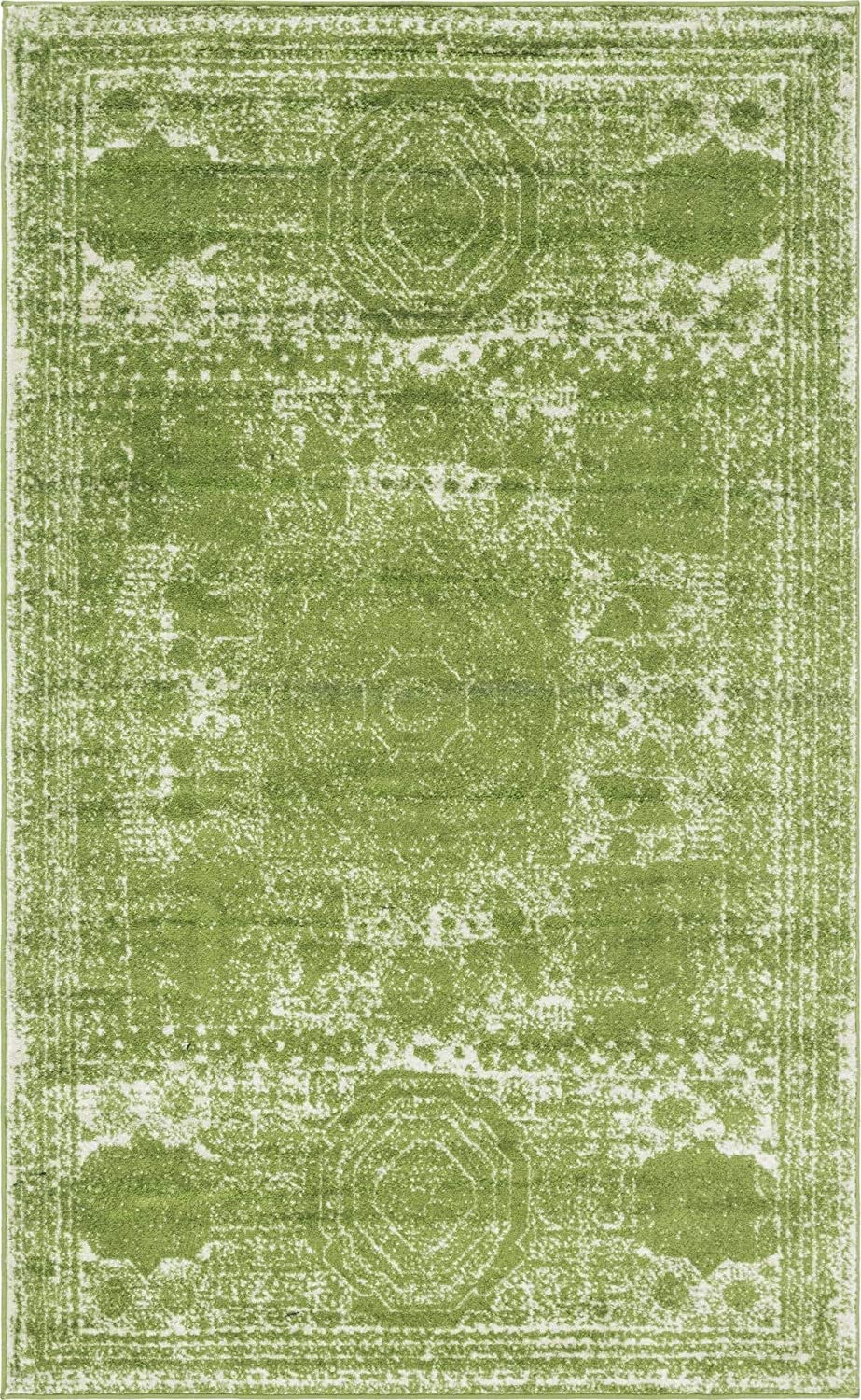 Bromley Collection Vintage Traditional Medallion Border Ivory Green Soft Area Rug