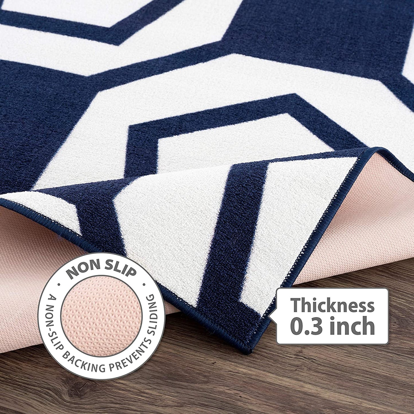 Modern Geometric Stripe Area Rug - Non Slip Navy