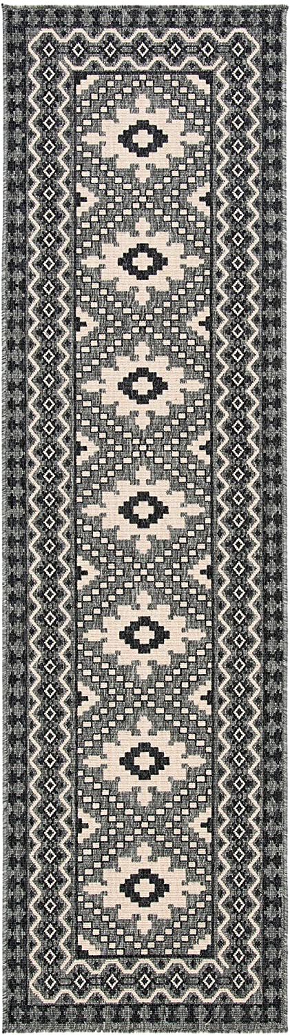 Boho Indoor/ Outdoor Patio Backyard Area Rug, Ivory / Charcoal