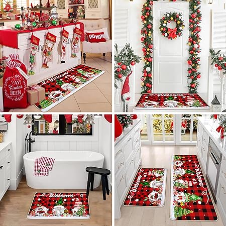 Set of 2 Waterproof Non-Slip Welcome Floor Mat Low-Profile Holiday Home Bathroom Decoration (17x29 17x47 Inch) (Pattern-01)