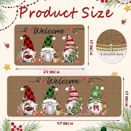 Set of 2 Waterproof Non-Slip Welcome Floor Mat Low-Profile Holiday Home Bathroom Decoration (17x29 17x47 Inch) (Pattern-01)