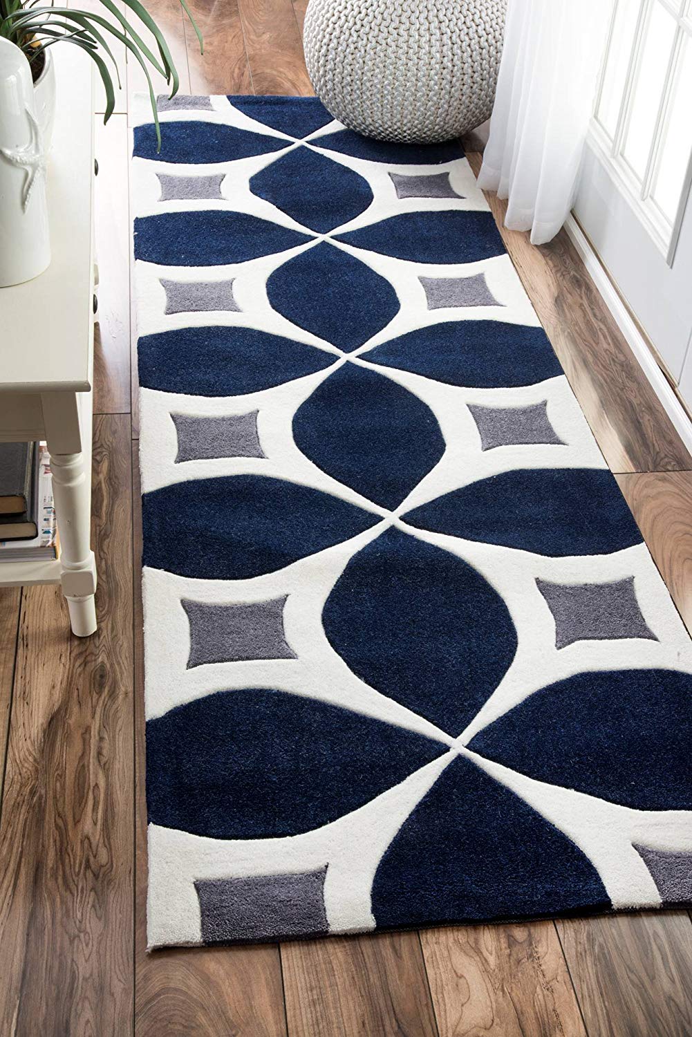 Geometric Handmade Navy Ivory Grey Area Rug