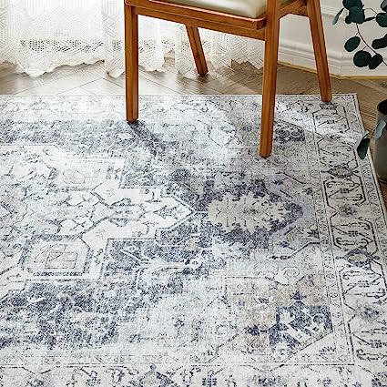 Indoor Floor Print Distressed Carpet Gray Multi Thin Area Rug