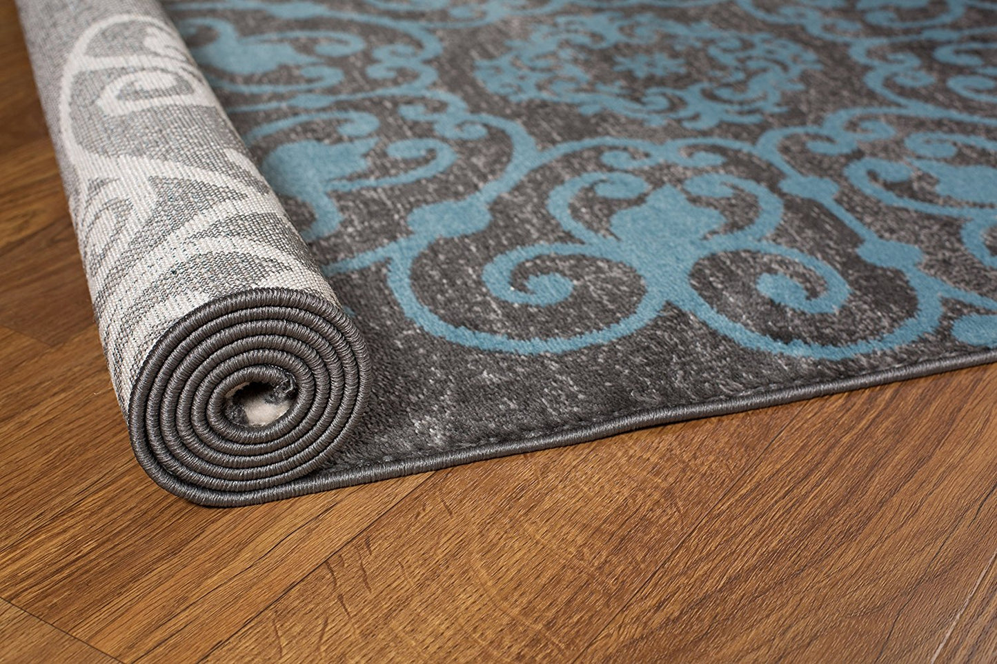 Gray Blue Large Floral Area Rug