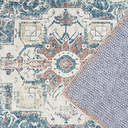 Indoor Floor Print Distressed Carpet Gray Multi Thin Area Rug