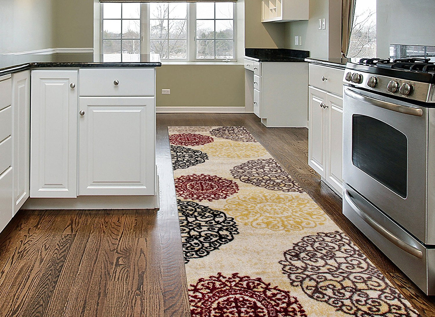 Floral Cream Brown Red Area Rugs
