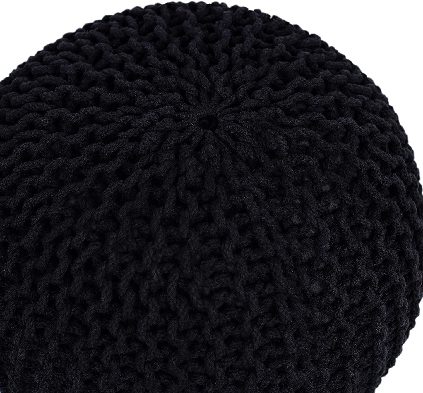 Round Pouf Foot Stool Ottoman - Knit Bean Bag Floor Chair - Cotton Braided Cord - Great for The Living Room, Bedroom and Kids Room - Small Furniture
