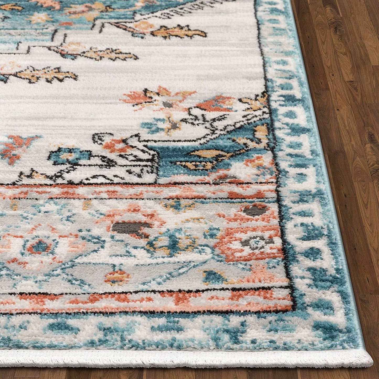 Estin Multi Blue Ivory Vintage Distressed Boho Soft Area Rug