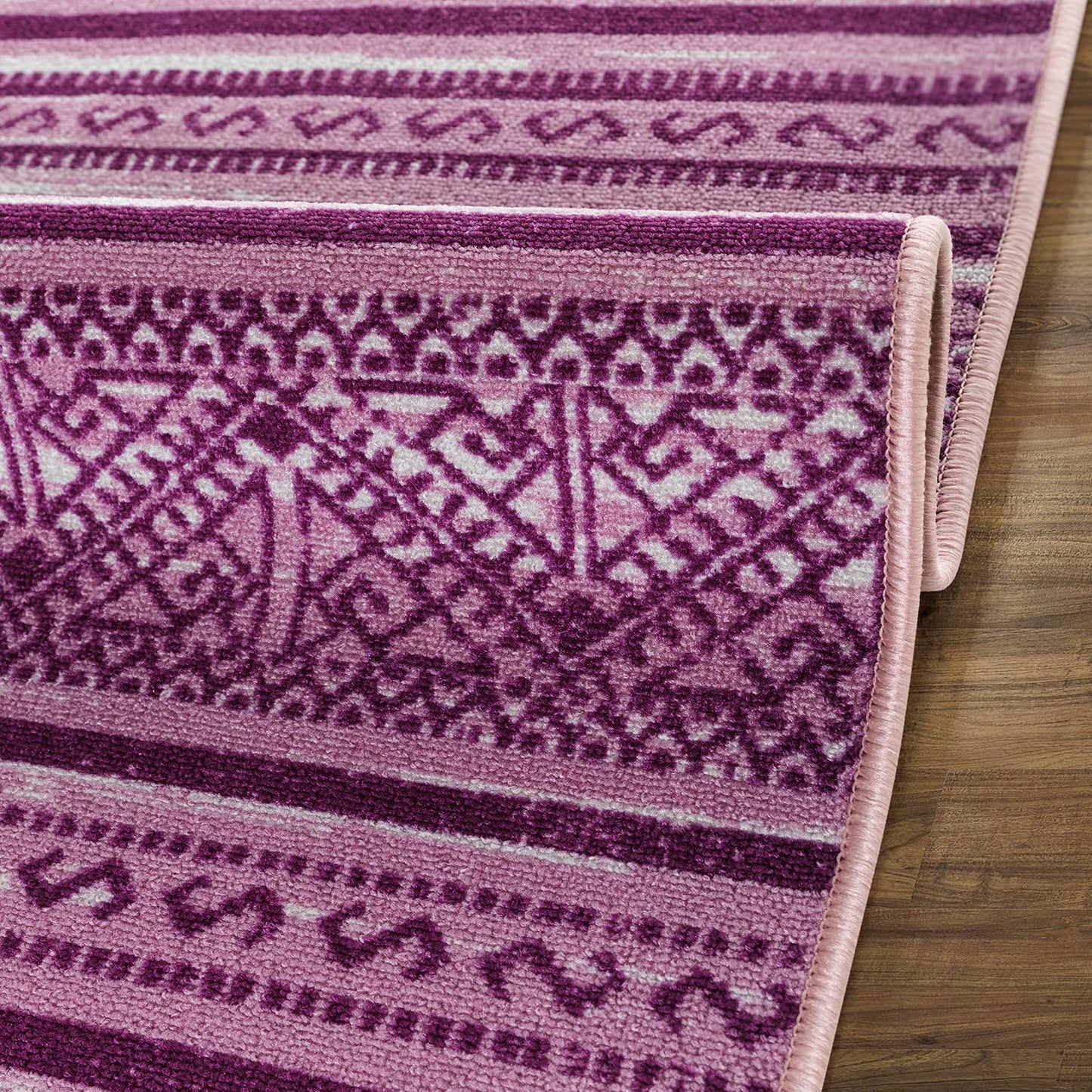 Moroccan Geometric Low Profile Pile Indoor Area Rugs Purple