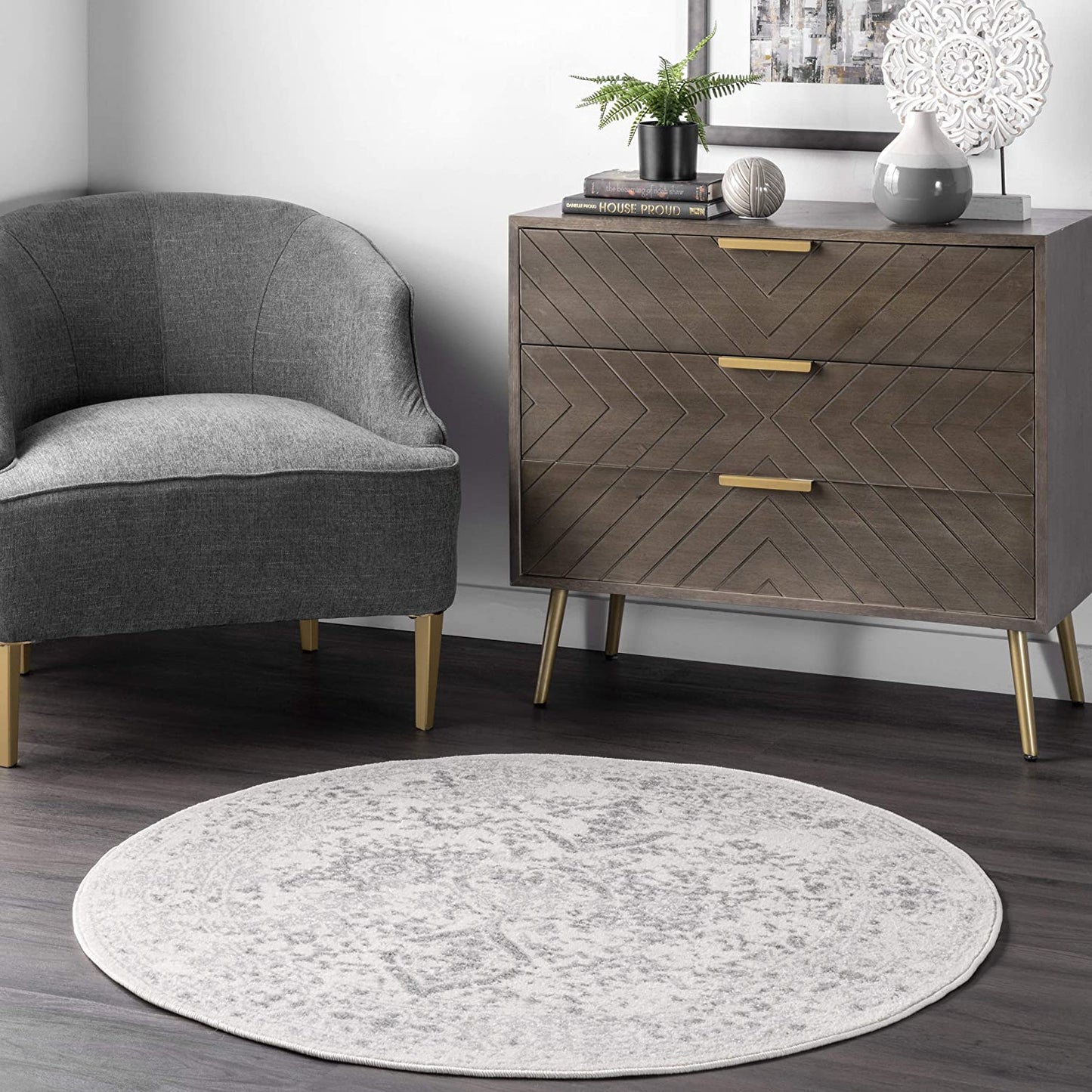 Faded Vintage Floral Damask Distressed Ivory Soft Area Rug