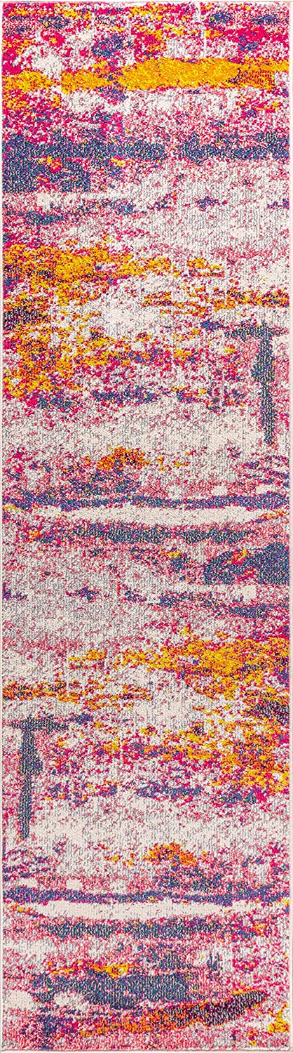 Modern Abstract Brushstroke Pink/Cream Soft Rug