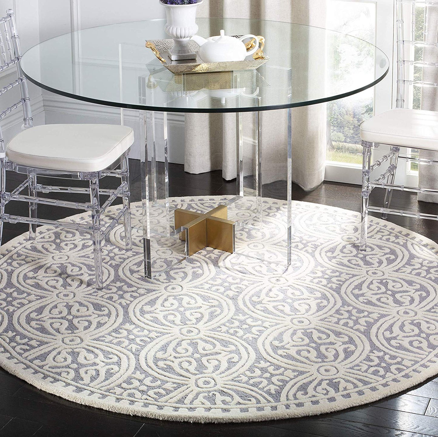 Handcrafted Geometric Light Blue Ivory Premium Wool Soft Area Rug