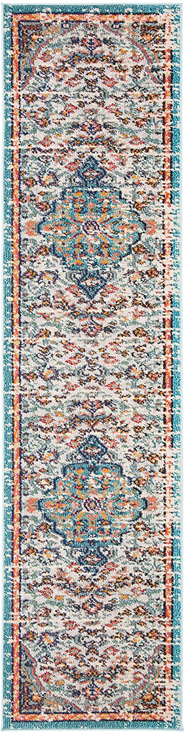 Boho Chic Vintage Medallion Distressed Area Rug, Grey/Light Blue