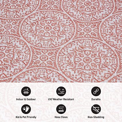 Capri Transitional Floral Circles Textured Flat Weave Easy Cleaning Outdoor Rugs - 2' x 3' Brown