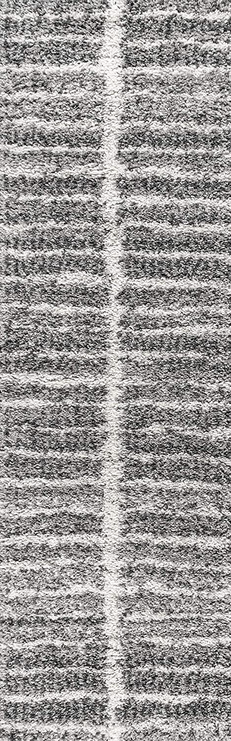 Merida Stacked Grid Shag Grey/Ivory Soft Area Rug