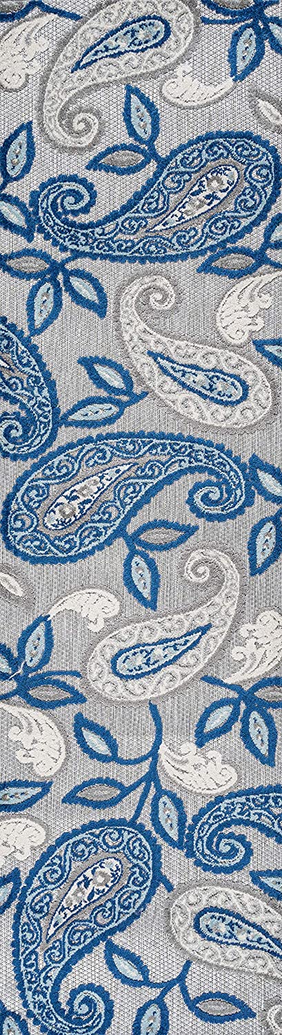 Julien Paisley High-Low Soft Area Rug Indoor Blue/Light Gray