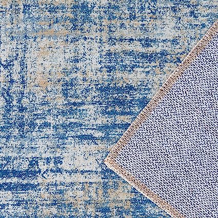 Entryway Abstract Distressed Green Multi Contemporary Carpet Print Chenille Thin Rug