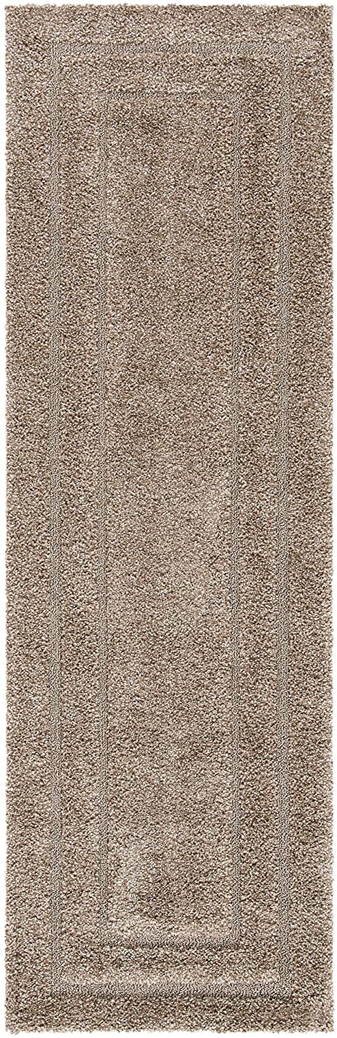 Box Border Beige Thick Plush Shag Area Rug