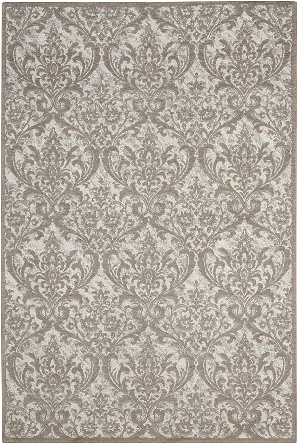 Damask Contemporary Ivory Grey Area Rug
