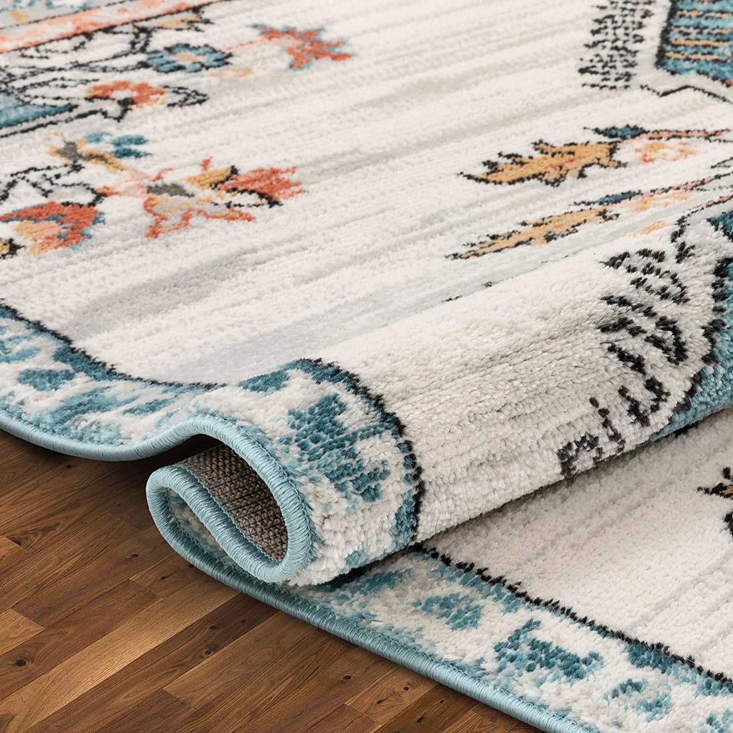 Estin Multi Blue Ivory Vintage Distressed Boho Soft Area Rug