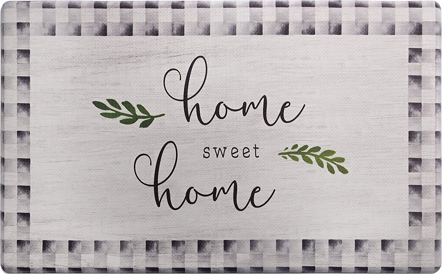 Cozy Living Anti Fatigue, Home Sweet Home Themed Cushioned, Non Slip, Easy Wipe Clean, 1/2 Inch Thick , Kitchen Runner Rug Mat - 18" x 30", Grey