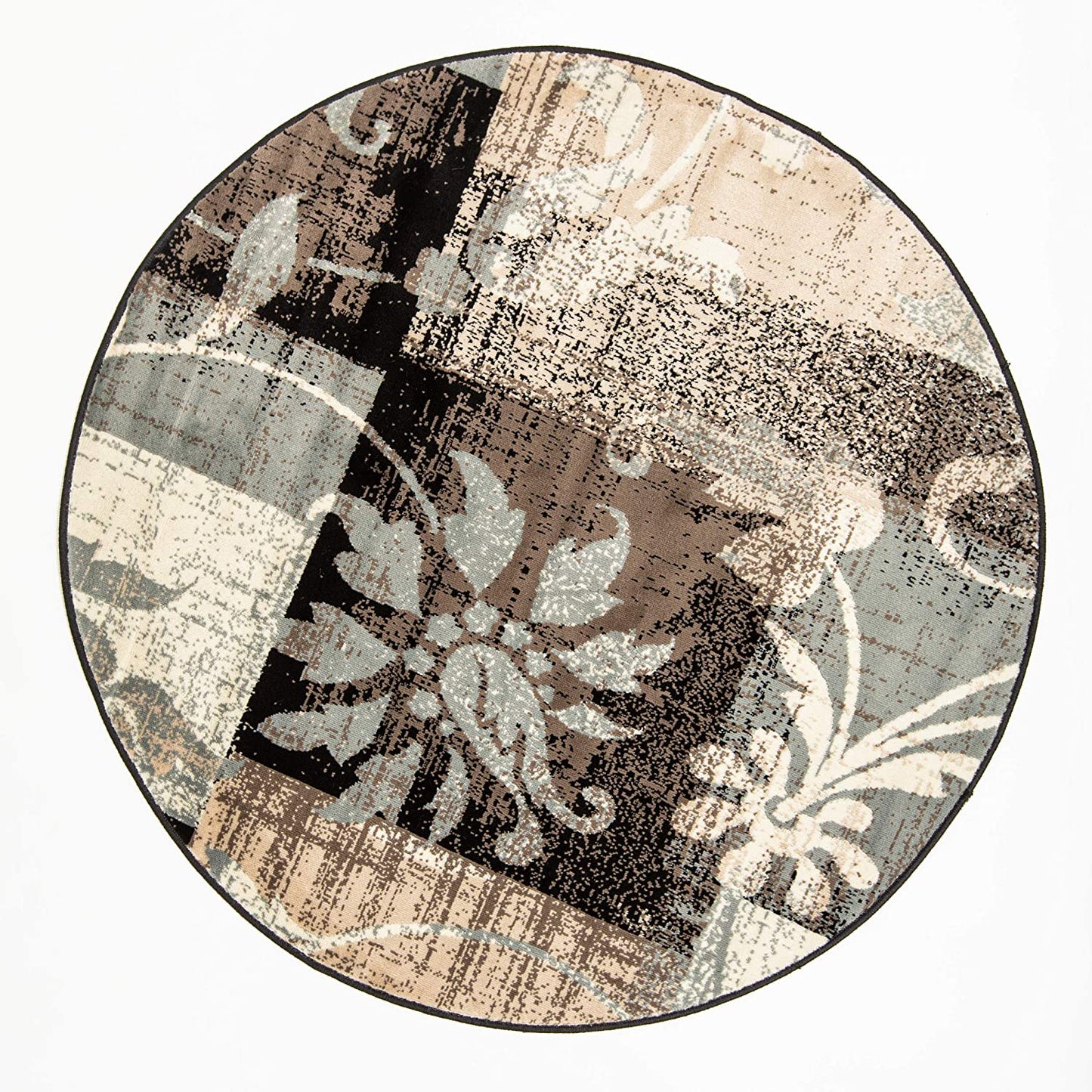 Floral Patchwork Design Brown Ivory Area Rug