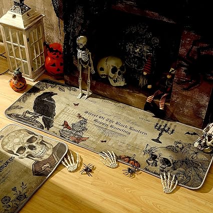Halloween Rugs Witch Skeleton Pumpkin Rug, 7 x 29 Inch, 17 x 47 Inch (Classic Style)