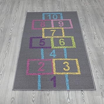 Machine Washable Wrinkle Free Abstract Hopscotch Design Cotton 3x6 Kid's Area Rug