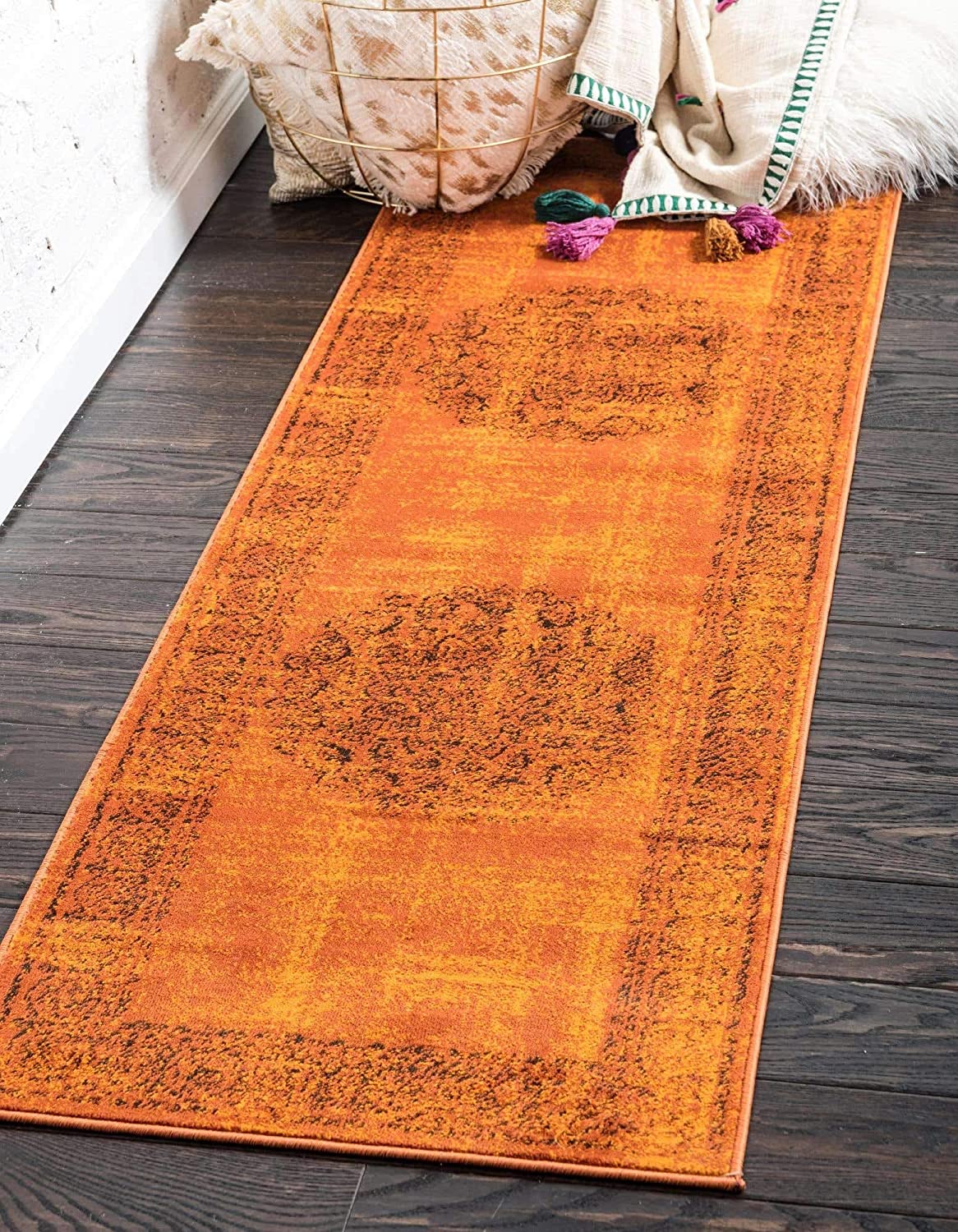 Modern Traditional Vintage Distressed Terracotta Soft Area Rug