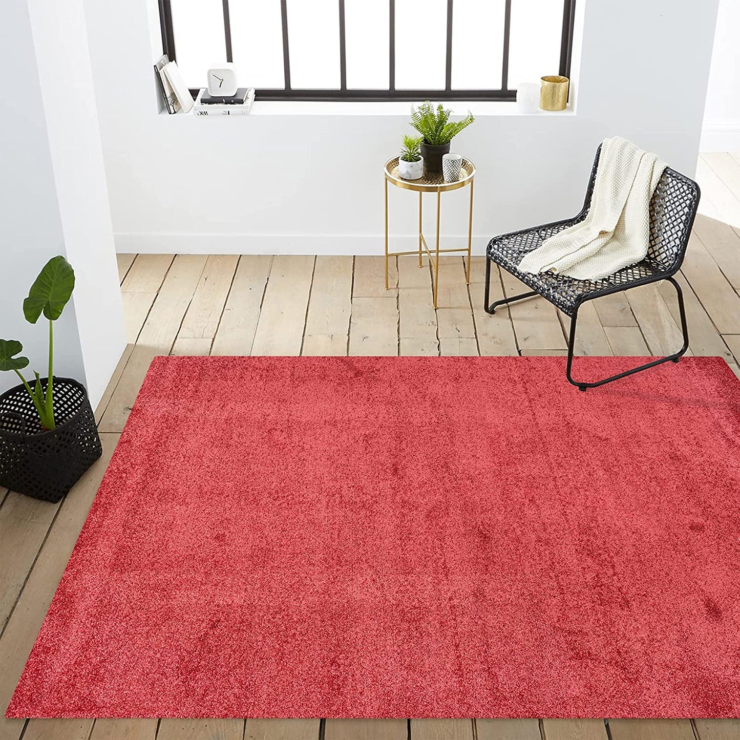 Haze Solid Low-Pile Red Soft Area Rug