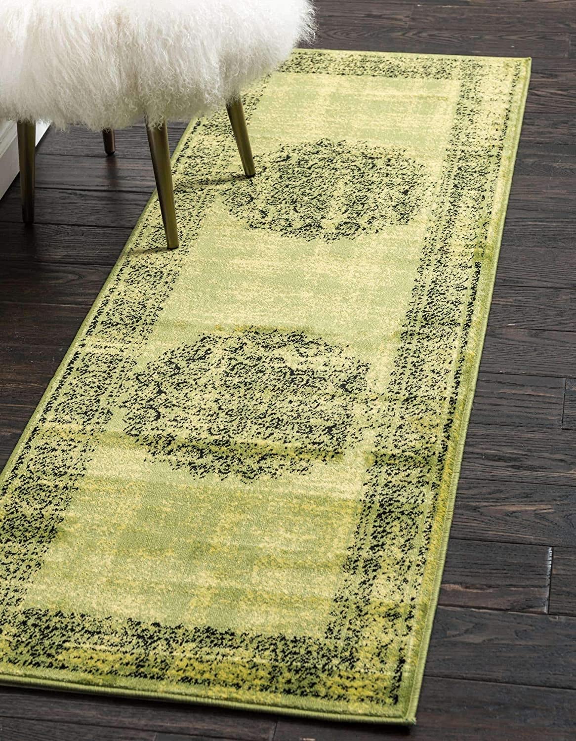 Modern Traditional Vintage Distressed Sage Green Soft Rug