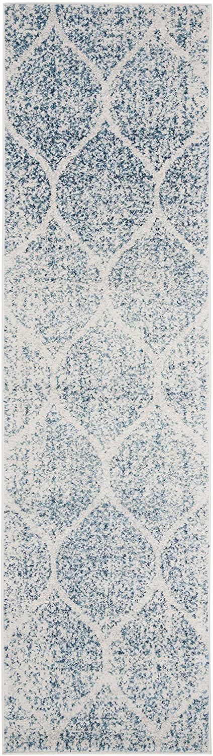 Geometric Trellis Distressed Cream/Turquoise Soft Area Rug