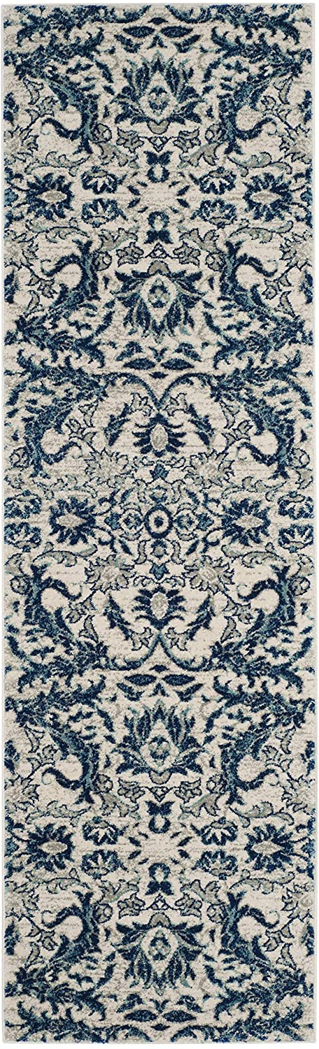 Evoke CollectionNon-Shedding Stain Resistant Living Room Bedroom Area Rug Ivory / Blue