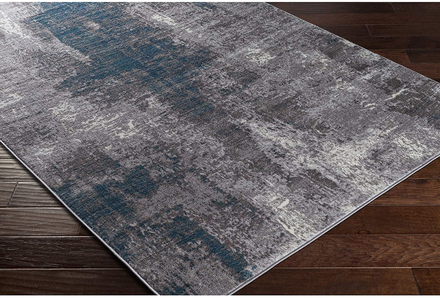 Modern Abstract Soft Area Rug, Teal/Silver
