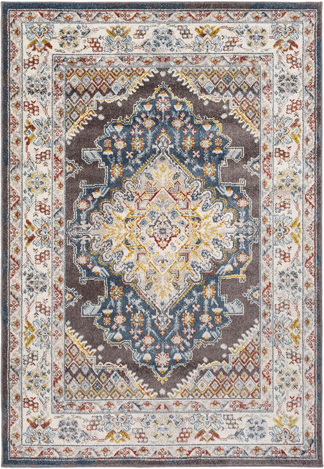 Anja Oriental Medallion Area Rug Dark Brown