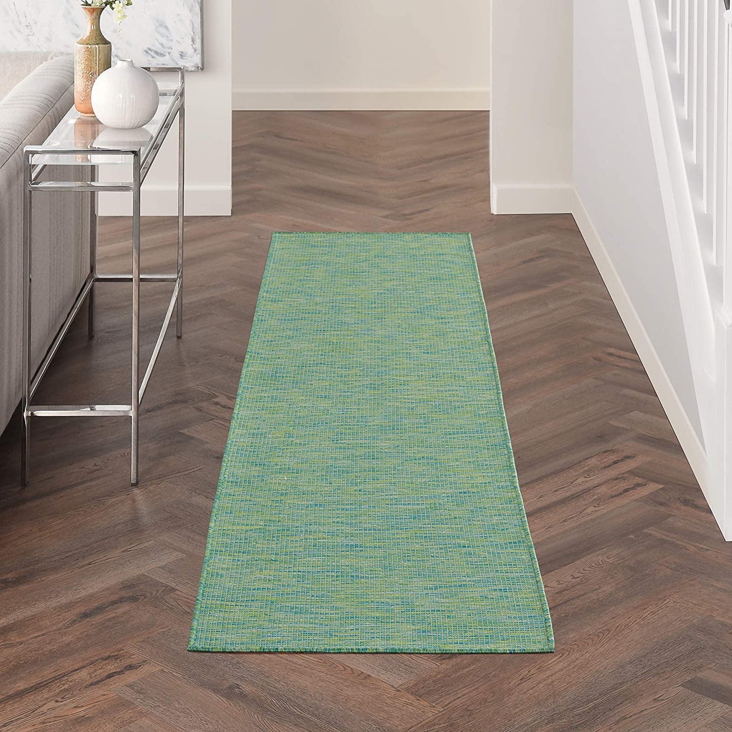 Flat-Weave Indoor/Outdoor Blue/Green Area Rug
