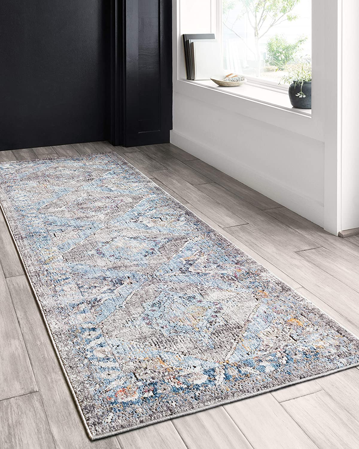 Dante Collection Soft Area Rug Granite/Light Blue