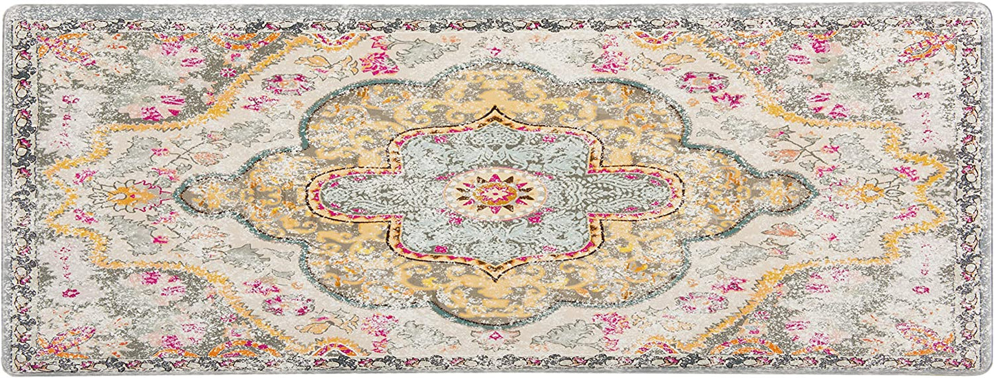 Distressed Bohemian Anti Fatigue Non Slip Stain Resistant Mat - 18" x 47" Cream