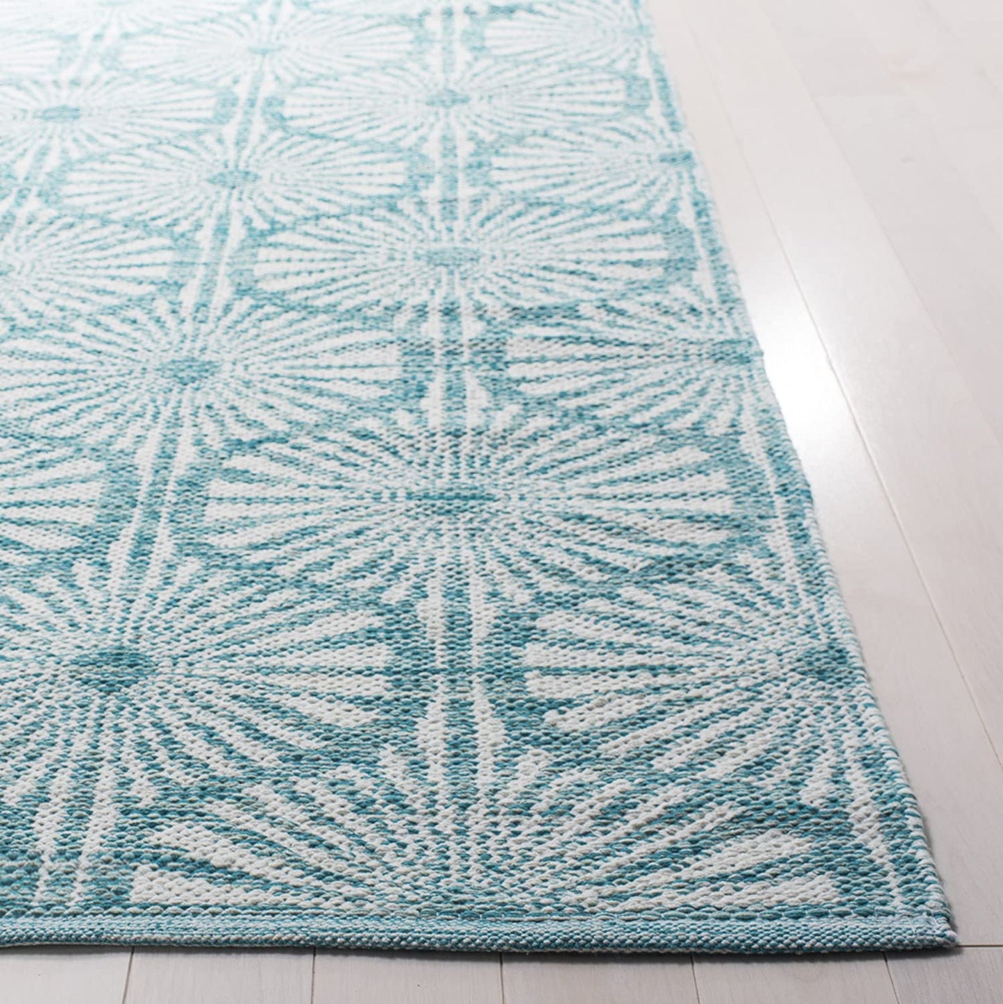 Montauk Collection MTK606H Handmade Cotton Area Rug Aqua / Ivory