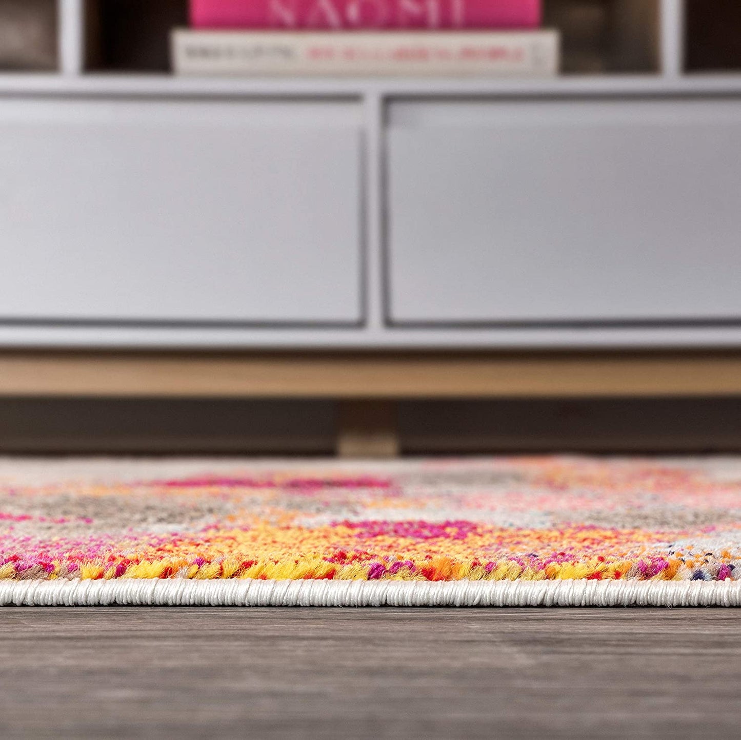 Contemporary POP Modern Abstract Brushstroke Cream/Pink Soft Area Rug