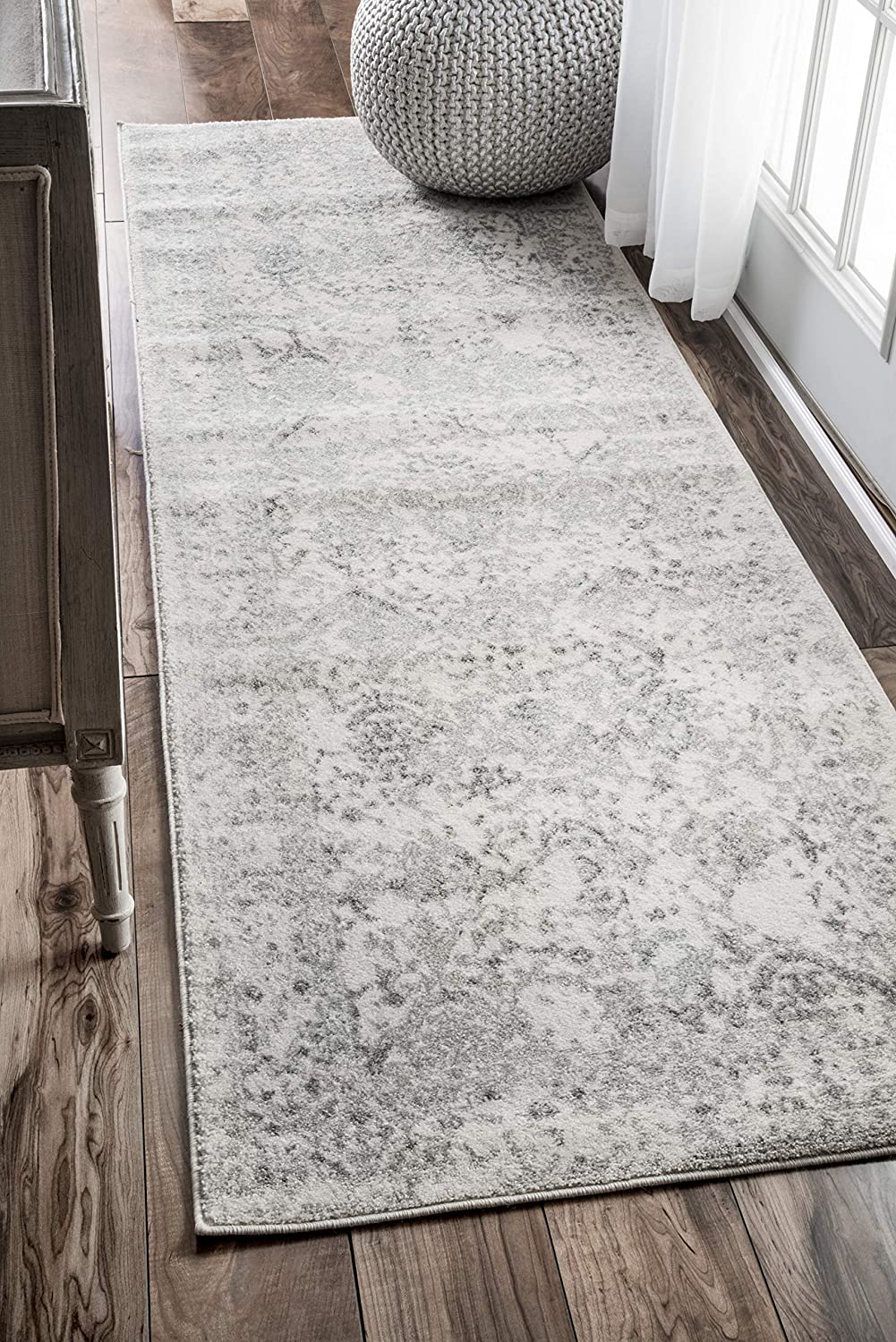 Faded Vintage Floral Damask Distressed Ivory Soft Area Rug