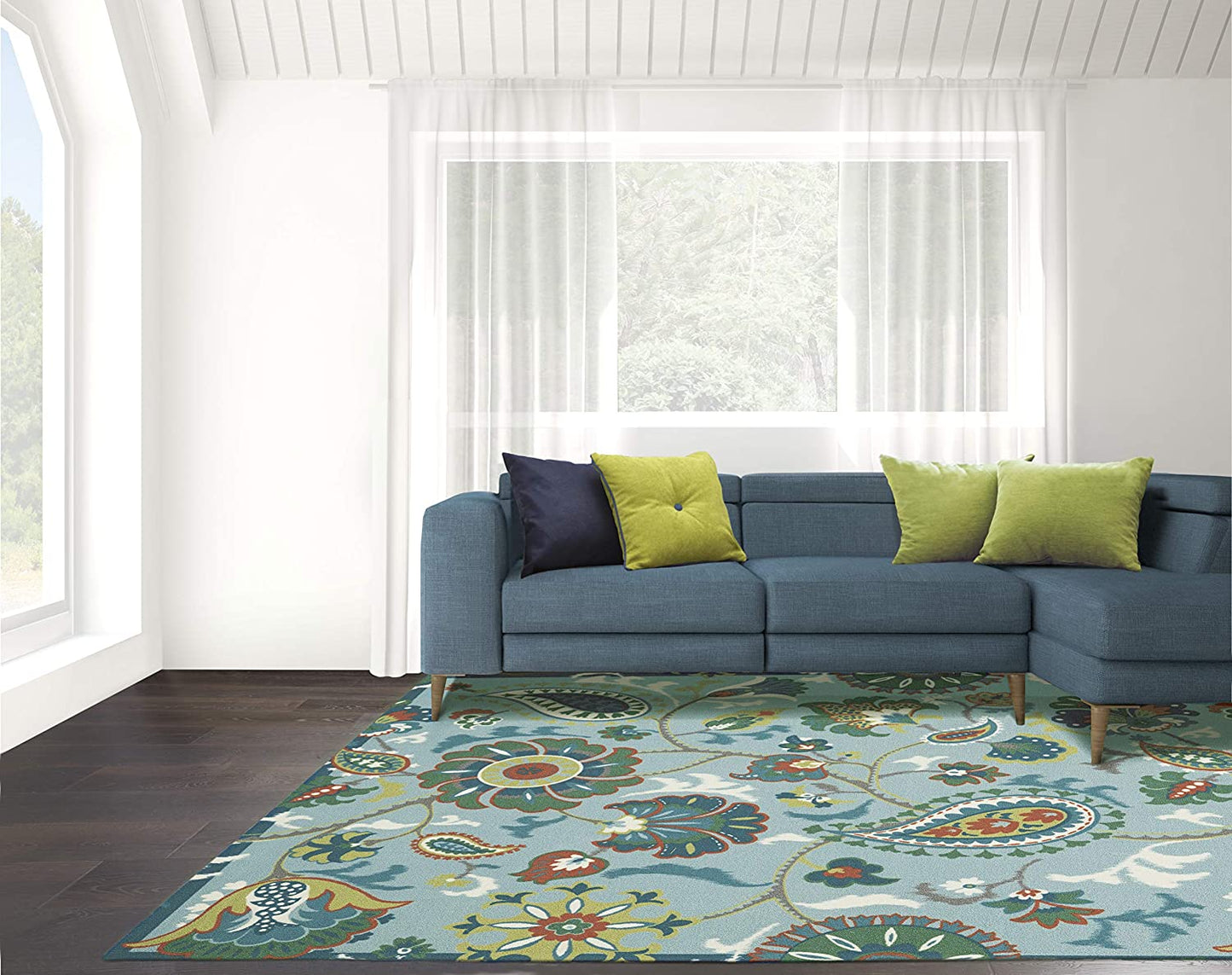 Waverly Sun N Shade Blue Multicolor Beach Indoor-Outdoor Rug Light